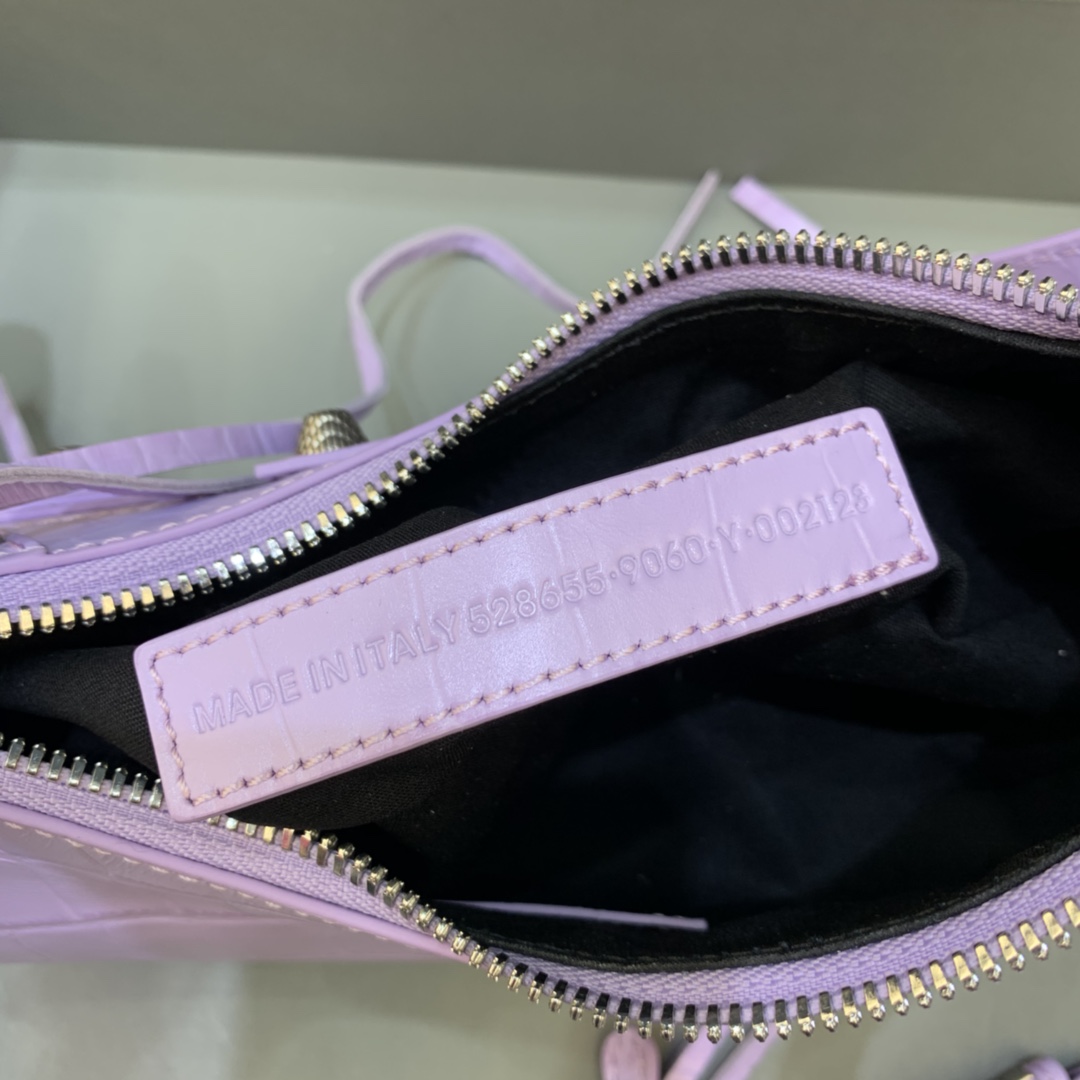 Balenciaga Le Cagole XS Shoulder Bag Crocodile Embossed Light Purple 